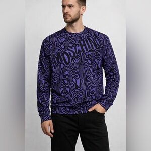 Moschino Couture Milano Purple & Black Abstract Art Crewneck Sweatshirt